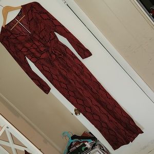 Express wide leg red/Burgundy snake print jumpsuit size xsmall